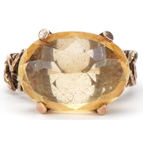 2486 - Large 9ct gold citrine ring with naturalistic setting, the citrine approximately 18.0mm x 13.0mm x 8... 