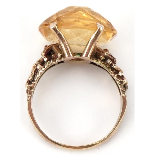 2486 - Large 9ct gold citrine ring with naturalistic setting, the citrine approximately 18.0mm x 13.0mm x 8... 