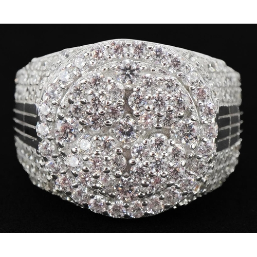 2101 - Silver cubic zirconia cluster ring, size K, 6.8g