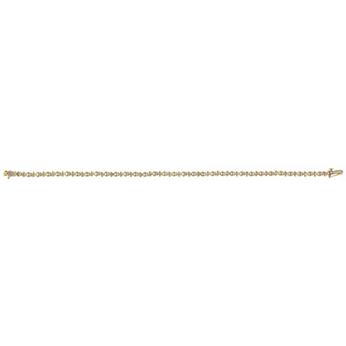 2163 - 9ct two tone gold diamond line bracelet, 18cm in length, 3.5g