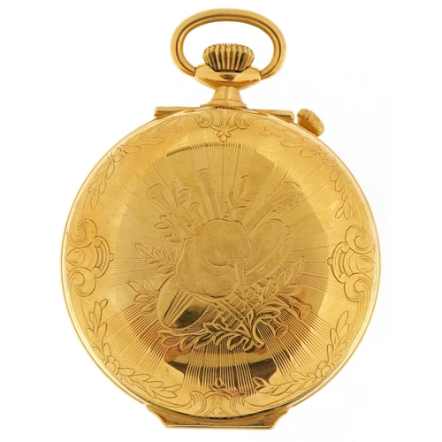 2014 - Gentlemen's gold plated Reuge Music open face pocket watch with box numbered 2443, 56mm in diameter