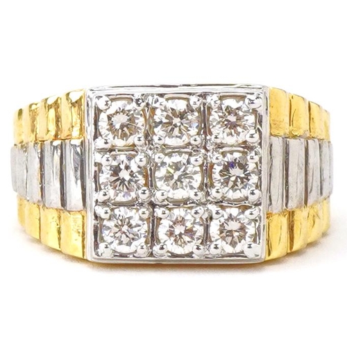 2293 - 9ct two tone gold diamond square cluster ring with certificate, total diamond weight approximately 1... 