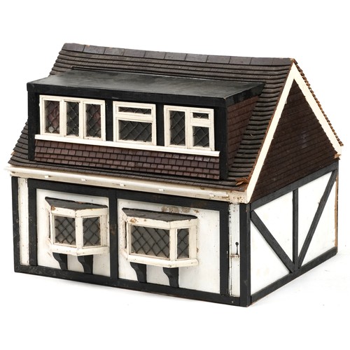 1509 - Georgian style hand built wooden dolls house, 53cm H x 63cm W x 55cm D