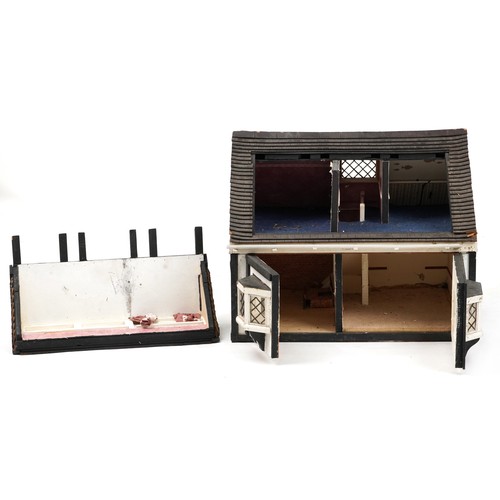 1509 - Georgian style hand built wooden dolls house, 53cm H x 63cm W x 55cm D