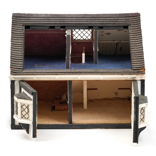 1509 - Georgian style hand built wooden dolls house, 53cm H x 63cm W x 55cm D