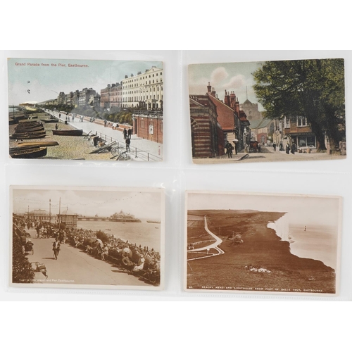 677 - Edwardian and later Eastbourne and related postcards arranged in an album including Grand Parade, Th... 