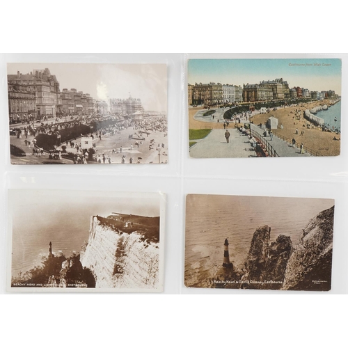 677 - Edwardian and later Eastbourne and related postcards arranged in an album including Grand Parade, Th... 