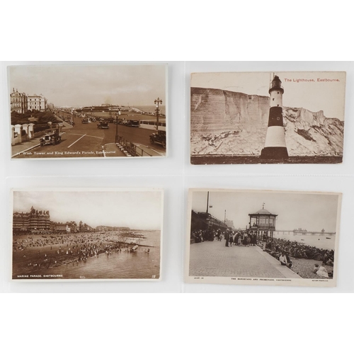 677 - Edwardian and later Eastbourne and related postcards arranged in an album including Grand Parade, Th... 