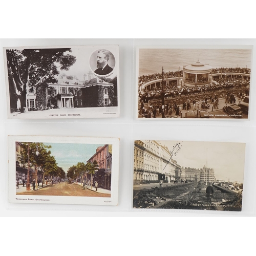 677 - Edwardian and later Eastbourne and related postcards arranged in an album including Grand Parade, Th... 