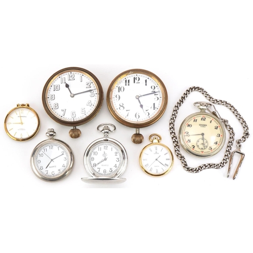 2709 - Vintage and later pocket watches and travel watches including Sekonda, Lorus and Ingersoll, the larg... 