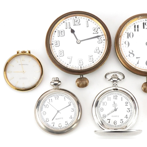 2709 - Vintage and later pocket watches and travel watches including Sekonda, Lorus and Ingersoll, the larg... 