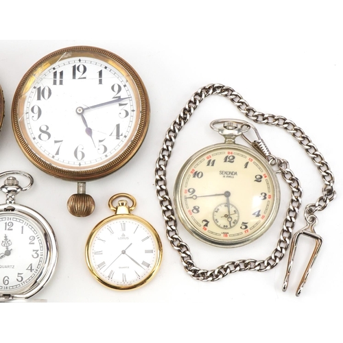 2709 - Vintage and later pocket watches and travel watches including Sekonda, Lorus and Ingersoll, the larg... 