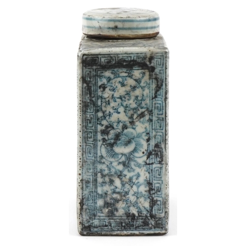 1341 - Chinese blue and white porcelain caddy and cover, 16cm high