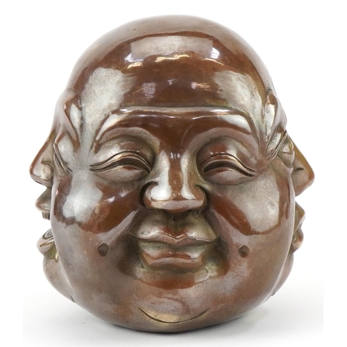 1347 - Chinese patinated bronze four face paperweight, 12cm high