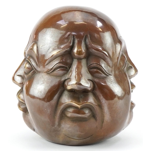 1347 - Chinese patinated bronze four face paperweight, 12cm high