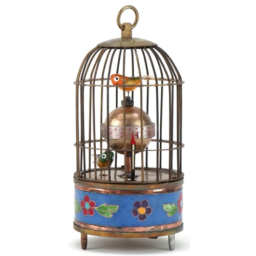 1465 - Clockwork automaton bird cage alarm clock, 16cm high