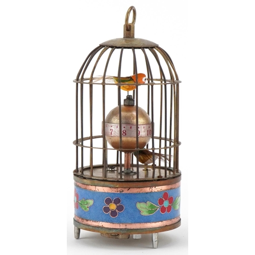 1465 - Clockwork automaton bird cage alarm clock, 16cm high