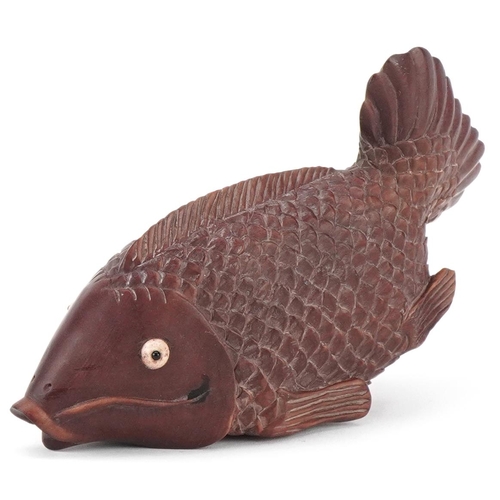 1406 - Japanese carved hardwood inro in the form of a fish, 13cm in length