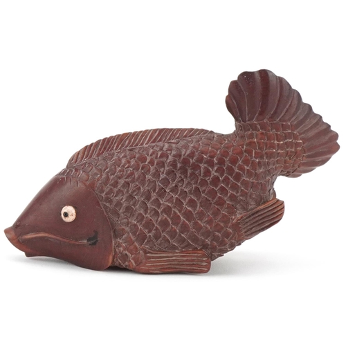 1406 - Japanese carved hardwood inro in the form of a fish, 13cm in length