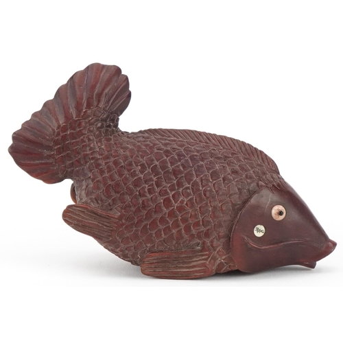 1406 - Japanese carved hardwood inro in the form of a fish, 13cm in length