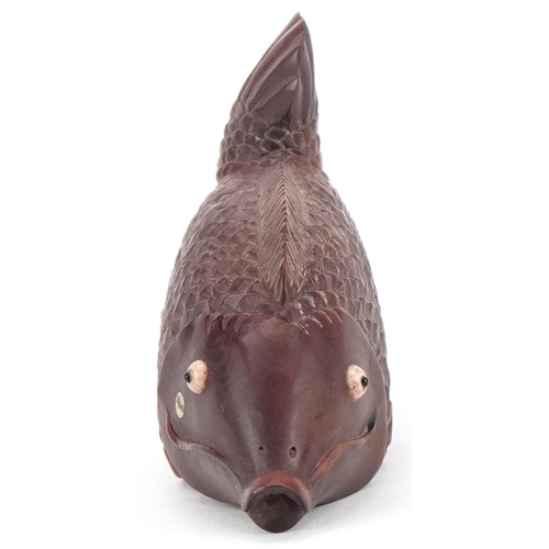 1406 - Japanese carved hardwood inro in the form of a fish, 13cm in length