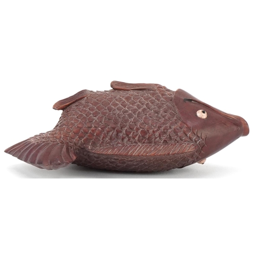 1406 - Japanese carved hardwood inro in the form of a fish, 13cm in length