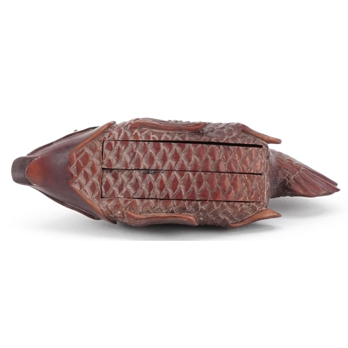 1406 - Japanese carved hardwood inro in the form of a fish, 13cm in length