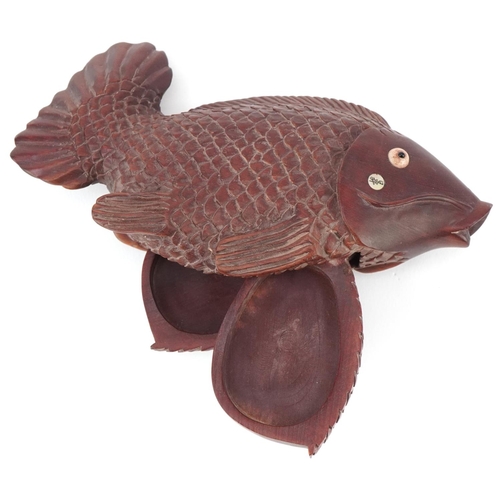 1406 - Japanese carved hardwood inro in the form of a fish, 13cm in length