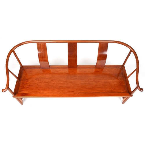 1054 - Chinese hardwood three seater bench settee, 74cm H x 175cm W x 65cm D