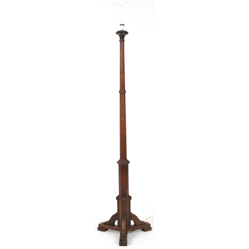 1065 - Arts & Crafts oak standard lamp, 160cm high