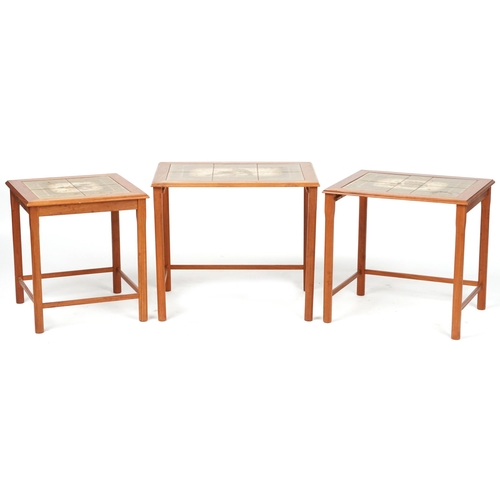 1068 - Mobelfabrikken Toften, nest of three mid century Danish tile top coffee tables, the largest 48cm H x... 