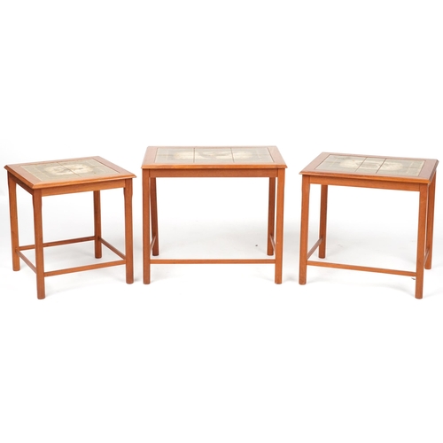 1068 - Mobelfabrikken Toften, nest of three mid century Danish tile top coffee tables, the largest 48cm H x... 