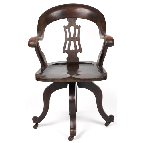 1060 - Antique oak captain's chair, 88cm high