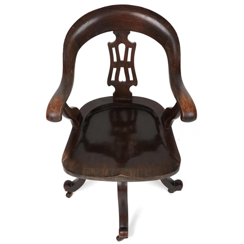 1060 - Antique oak captain's chair, 88cm high