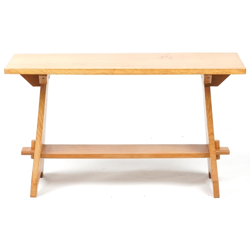 1101 - Arts and Crafts style light oak coffee table, 52cm H x 91cm W x 38cm D