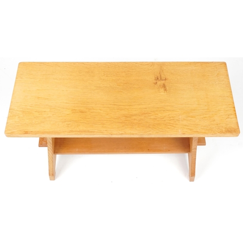 1101 - Arts and Crafts style light oak coffee table, 52cm H x 91cm W x 38cm D