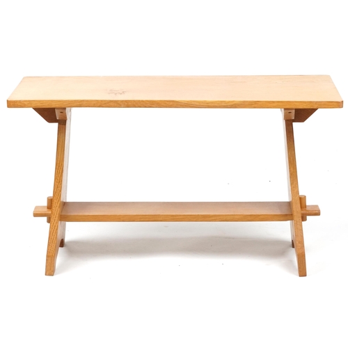 1101 - Arts and Crafts style light oak coffee table, 52cm H x 91cm W x 38cm D