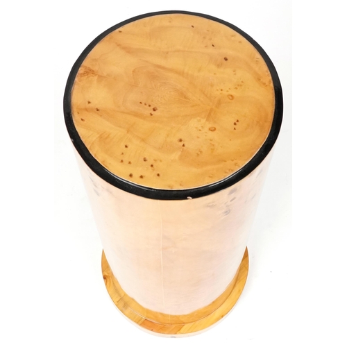 1088 - Art Deco style bird's eye maple effect cylindrical column, 80cm high x 30cm in diameter