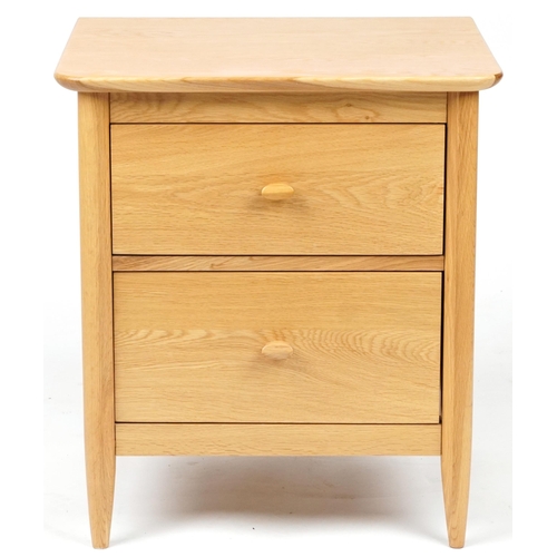 1011 - Ercol Teramo contemporary light oak two drawer bedside chest, 60cm H x 53cm W x 47cm D