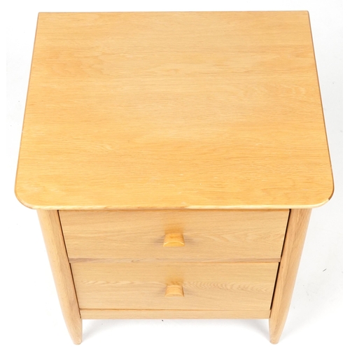 1011 - Ercol Teramo contemporary light oak two drawer bedside chest, 60cm H x 53cm W x 47cm D