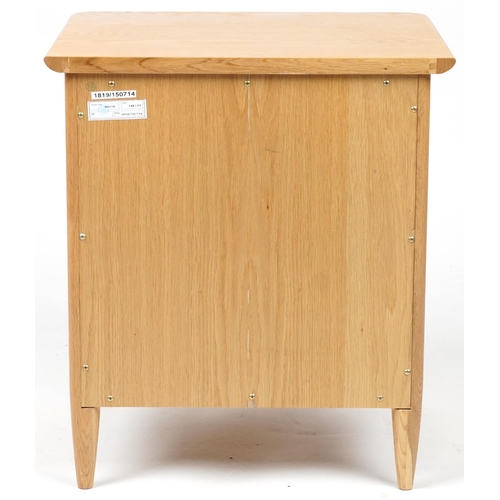 1011 - Ercol Teramo contemporary light oak two drawer bedside chest, 60cm H x 53cm W x 47cm D