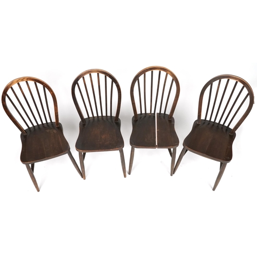 1120 - Set of four Ercol elm stick back chairs, each 90cm high