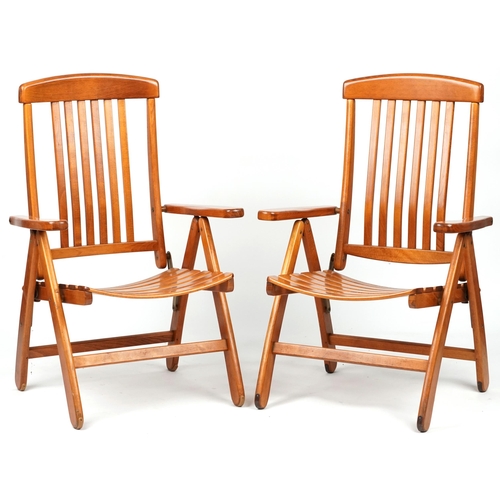 1097 - Herlag, pair of West German teak folding chairs, each 102cm high