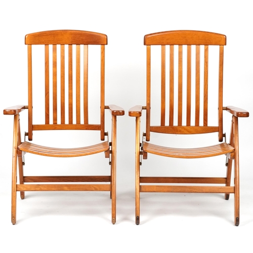 1097 - Herlag, pair of West German teak folding chairs, each 102cm high