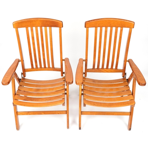 1097 - Herlag, pair of West German teak folding chairs, each 102cm high