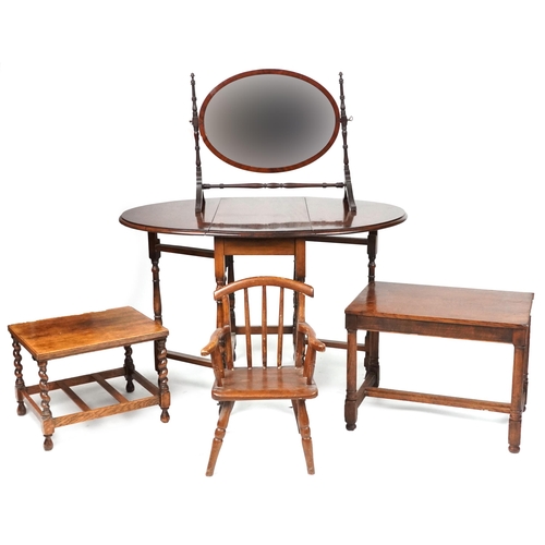 1113 - Occasional furniture including a gateleg table, swing mirror and child's chair