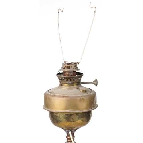 1118 - Victorian brass standard oil lamp, 140cm high