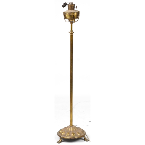 1114 - Victorian adjustable brass standard oil lamp, 135cm high