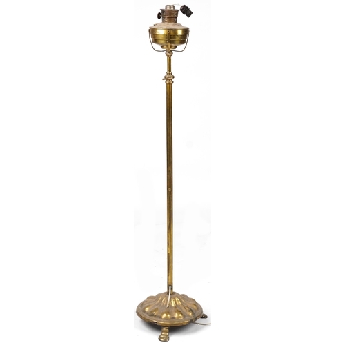 1114 - Victorian adjustable brass standard oil lamp, 135cm high