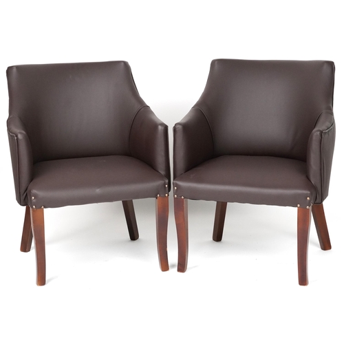 1026 - Pair of contemporary brown faux leather tub chairs, each 76cm high